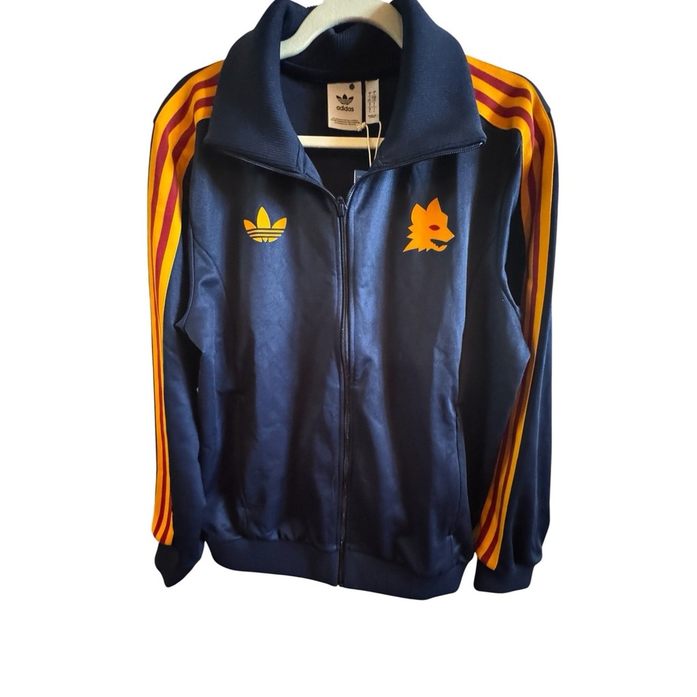 NWT UAdidas Originals AS Roma '93 Men's Large Jacket Yellow Red Stripe Wolf Logo